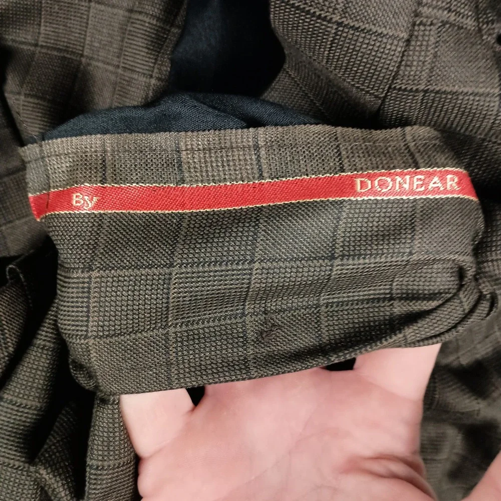 Rare Donear 38R 30W Mens Brown Windowpane Check Scottish Fashion 3 Piece Suit